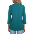 thumbnail image 3 of Womens Tops Dressy Casual 3/4 Length Sleeve V Neck Shirts and Blouses Zipper Collar Women Polo Shirts, 3 of 5