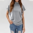 thumbnail image 5 of HAJWOH Women's Half Turtleneck Sleeve T-Shirt Solid Color Mock Neck Dolman Short Sleeve Top Casual Fashion Loose Shirt, 5 of 6