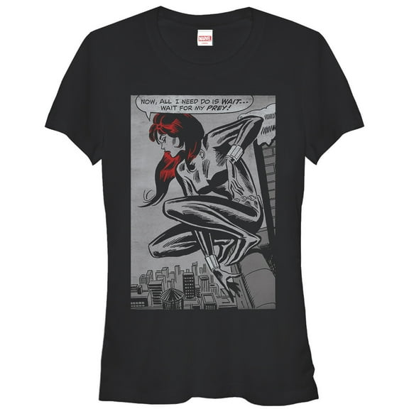 Junior's Marvel Black Widow Wait for Prey Graphic Tee Black Small