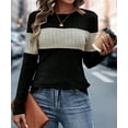 thumbnail image 4 of NJWS Women Striped Color Block Knit Sweater Long Sleeve Crew Neck Slim Fit Pullover Top Lightweight Casual Wear for Fall Winter, 4 of 6