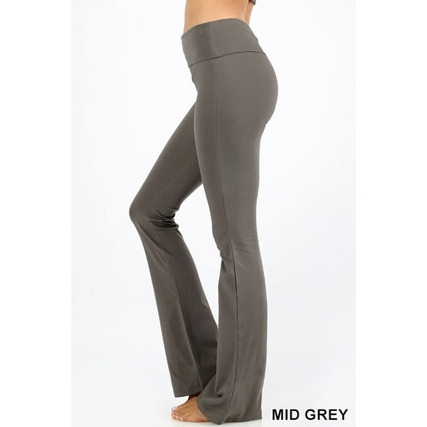 Blended - Premium Cotton Fold-Over Yoga Flare Pants Everyday Leggings ...