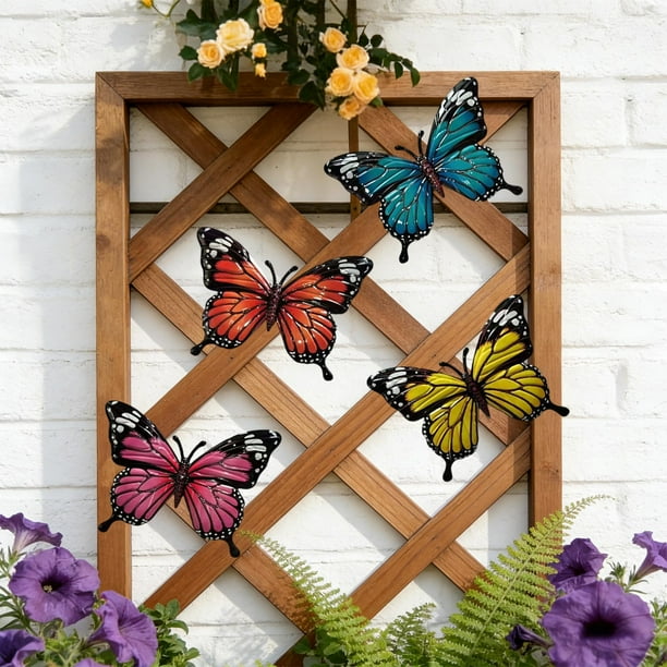Decoración de pared de mariposa de hierro de Rural Home Creatives | Juego de 4 piezas de arte mural de metal 3D para sala de estar | Decoración colgante minimalista moderna con diseño abstracto