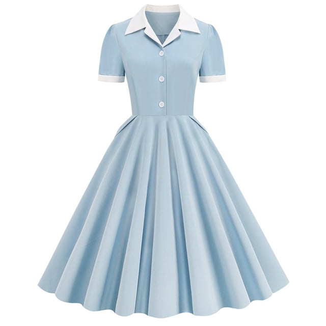 Robe Chemise pour Femmes, Robe Décontractée Longueur Genou Col en V avec Col et Boutons devant, Jupe Trapèze Fluide pour Usage Quotidien (Core : Robe Chemise pour Femmes)