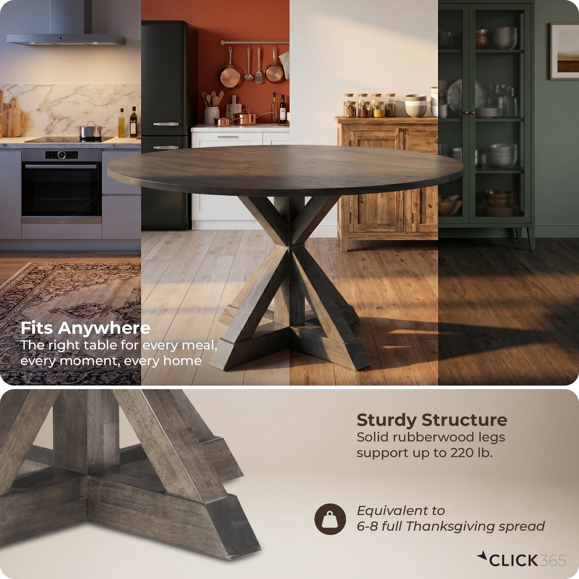 Finch Alfred Round Dining Table in Rustic Brown for Modern Farmhouse