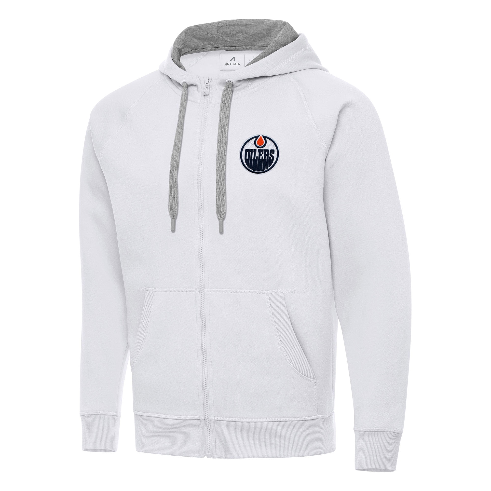 Men's Antigua White Edmonton Oilers Big & Tall Victory Full-Zip Hoodie
