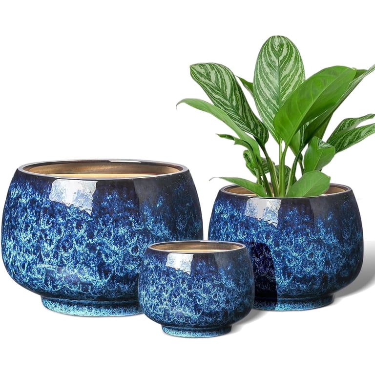 BUYMAX 3-Pack Ceramic Plant Pots, 6, 8, 10 Inch Blue photo 1