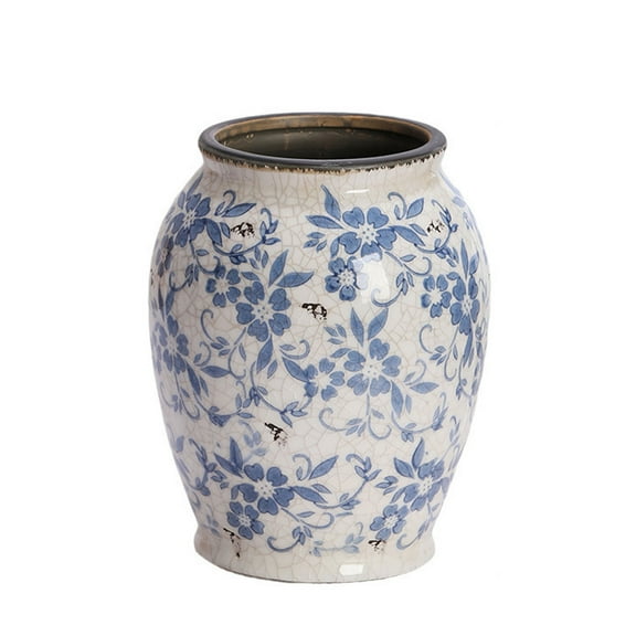 Blue and white vase, Chinese style vintage ceramic vase flower vase tall bud vase ice crack glaze for home decor, living room office decoration flower arrangements