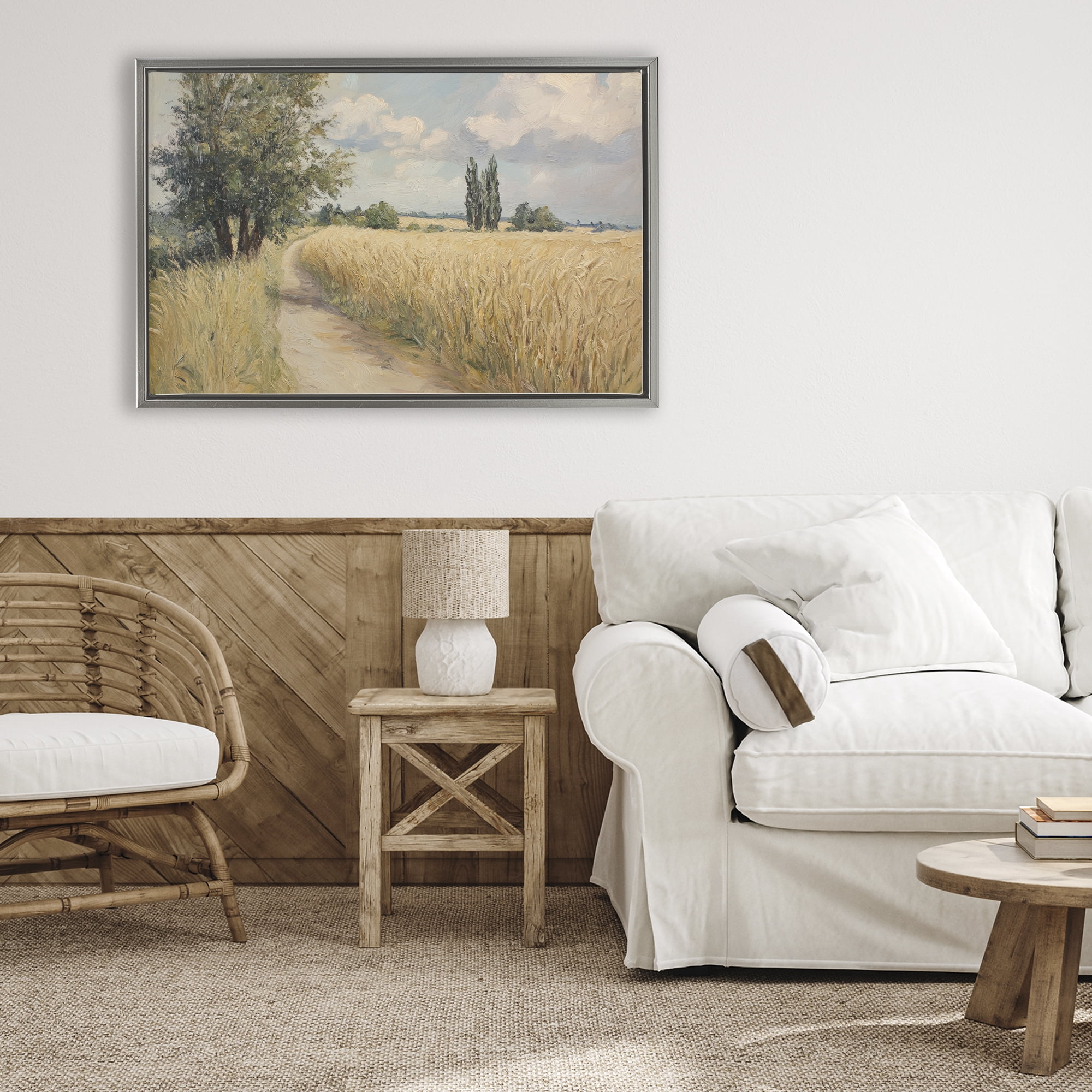 Stupell Industries Quiet Path Through Wheat Gray Framed Floater Canvas Wall Art, design by Petal Prints Design