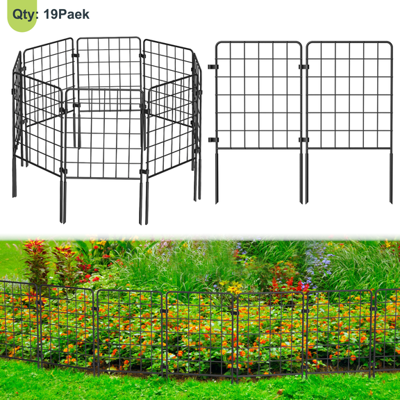 19‑Pack Decorative Garden Fence, 20ft Total Length, Black Metal Wire Grid Fence Panels for Outdoor Yard & Pet Barrier