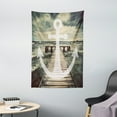 thumbnail image 1 of Nautical Tapestry, Anchor Print in Ocean Waves with Long Wooden Pier Cloudy Sky 3D Effect Print, Wall Hanging for Bedroom Living Room Dorm Decor, 40W X 60L Inches, Grey and Brown, by Ambesonne, 1 of 2