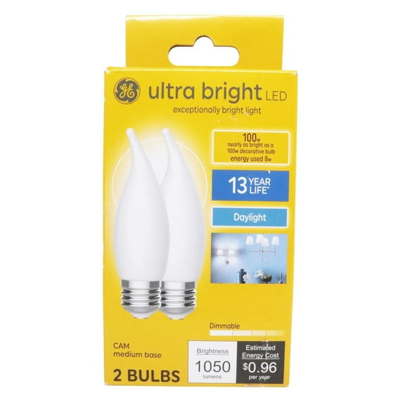 GE Ultra Bright LED Dimmable CAM Medium Base 8W (100W EQ) Daylight 1050Lm 2pk
