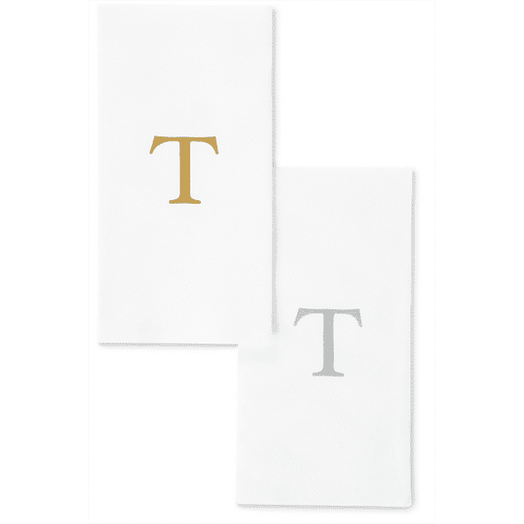 Singular Disposable Guest Towels - Monogram Hand Towels - Bathroom Paper Napkins - Gold "T" - 25 Count