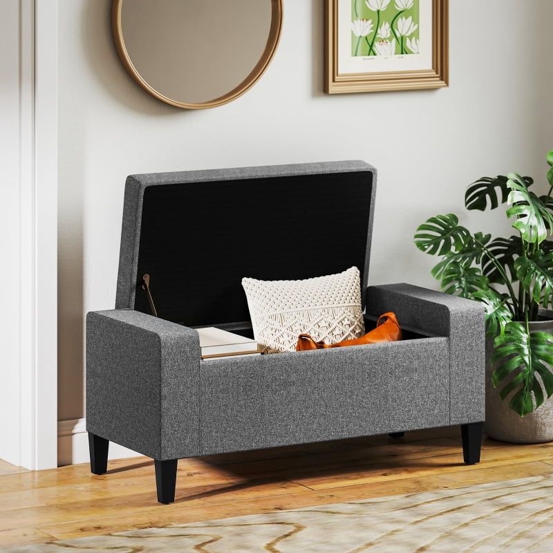 Alvantor Storage Bench with Lift Top, Linen Upholstered Entryway Seat 36.25"x15.75"x15.75" Gray