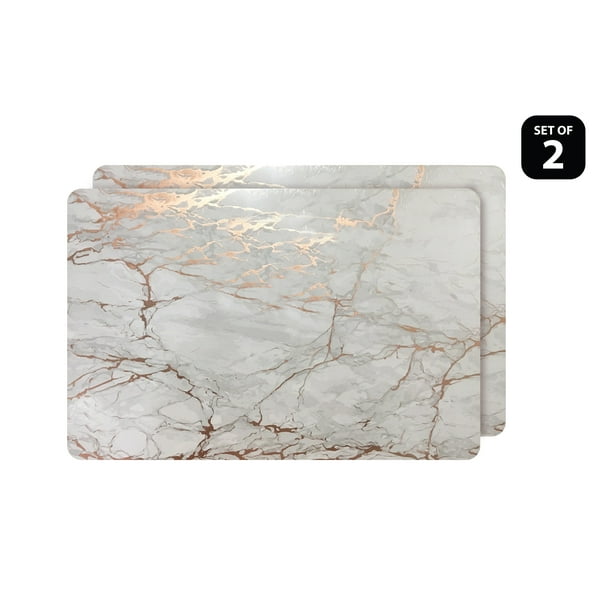 Dainty Home Marble Cork Metallic Print Rectangle Set of 2 Placemats in Rose Gold
