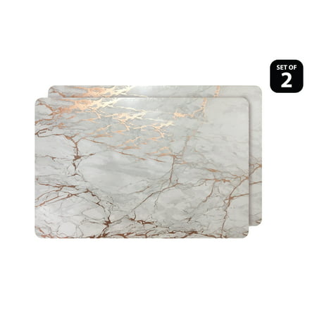 Dainty Home Marble Cork Metallic Print Rectangle Set of 2 Placemats in Rose (Best Placemats For Marble Table)