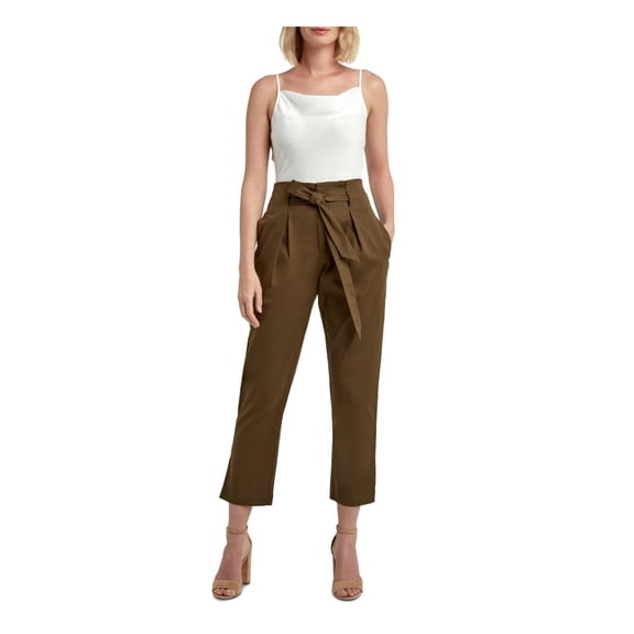 H Halston Womens Tie Front Skinny Pants Army Green S