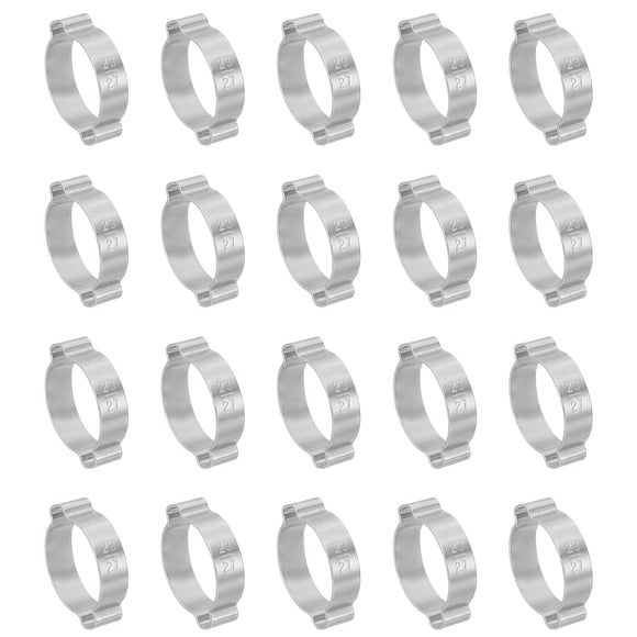 Uxcell Double Ear Hose Clamps 304 Stainless Steel O Clip Crimp Rings for Fuel Petrol Pipe Tube Fitting Connection 23-27 mm