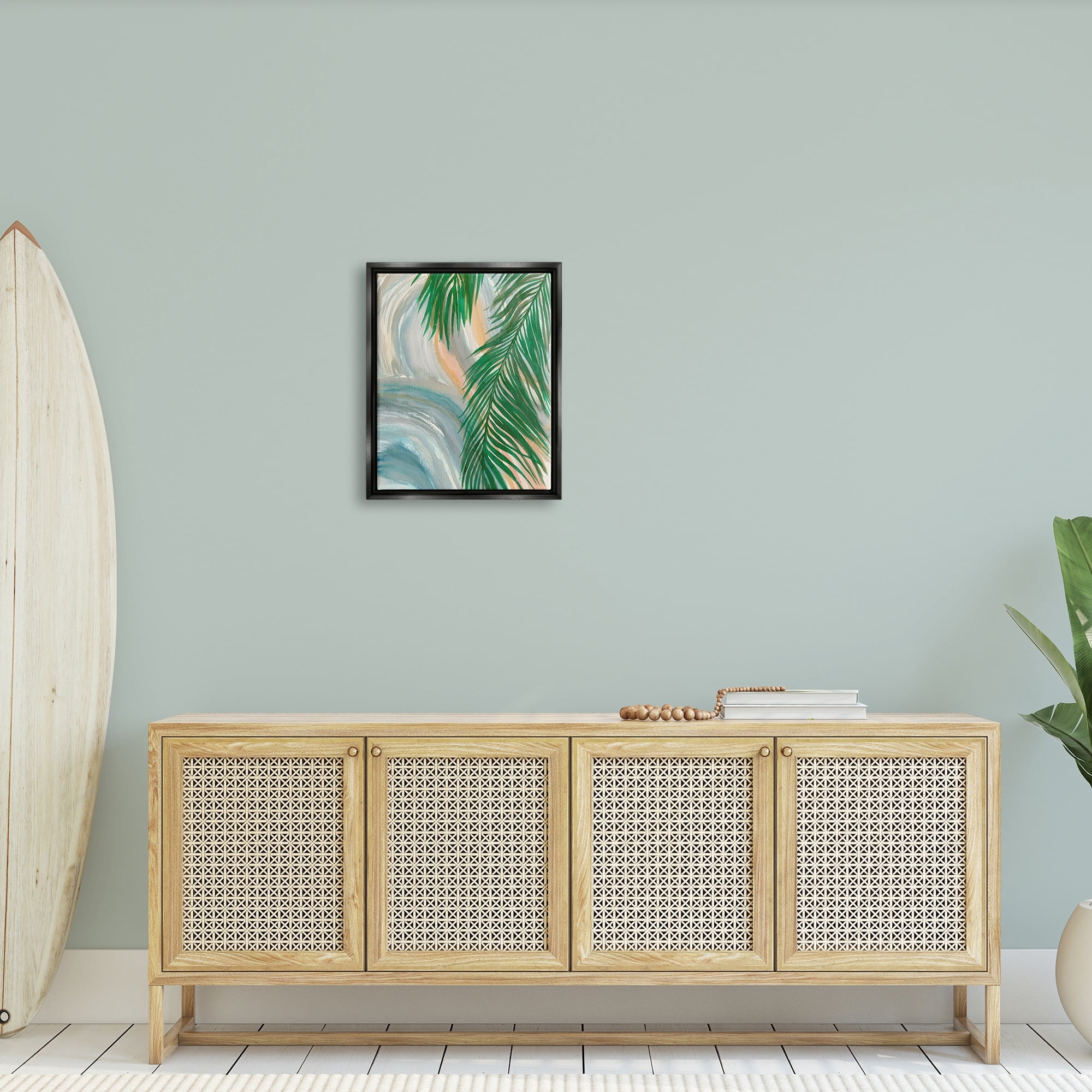 Stupell Industries Tropical Palm Tree Leaves Close Up Swirl Pattern Painting Jet Black Floating Framed Canvas Print Wall Art, Design by Elvira Errico