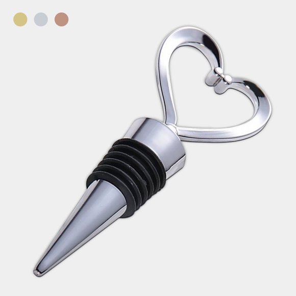 Metal Silicone Wine and Beverage Bottle Stopper Fresh Stopper Wine Keeping Cork Sealer for Bar Kitchen, Silver, Heart Shape