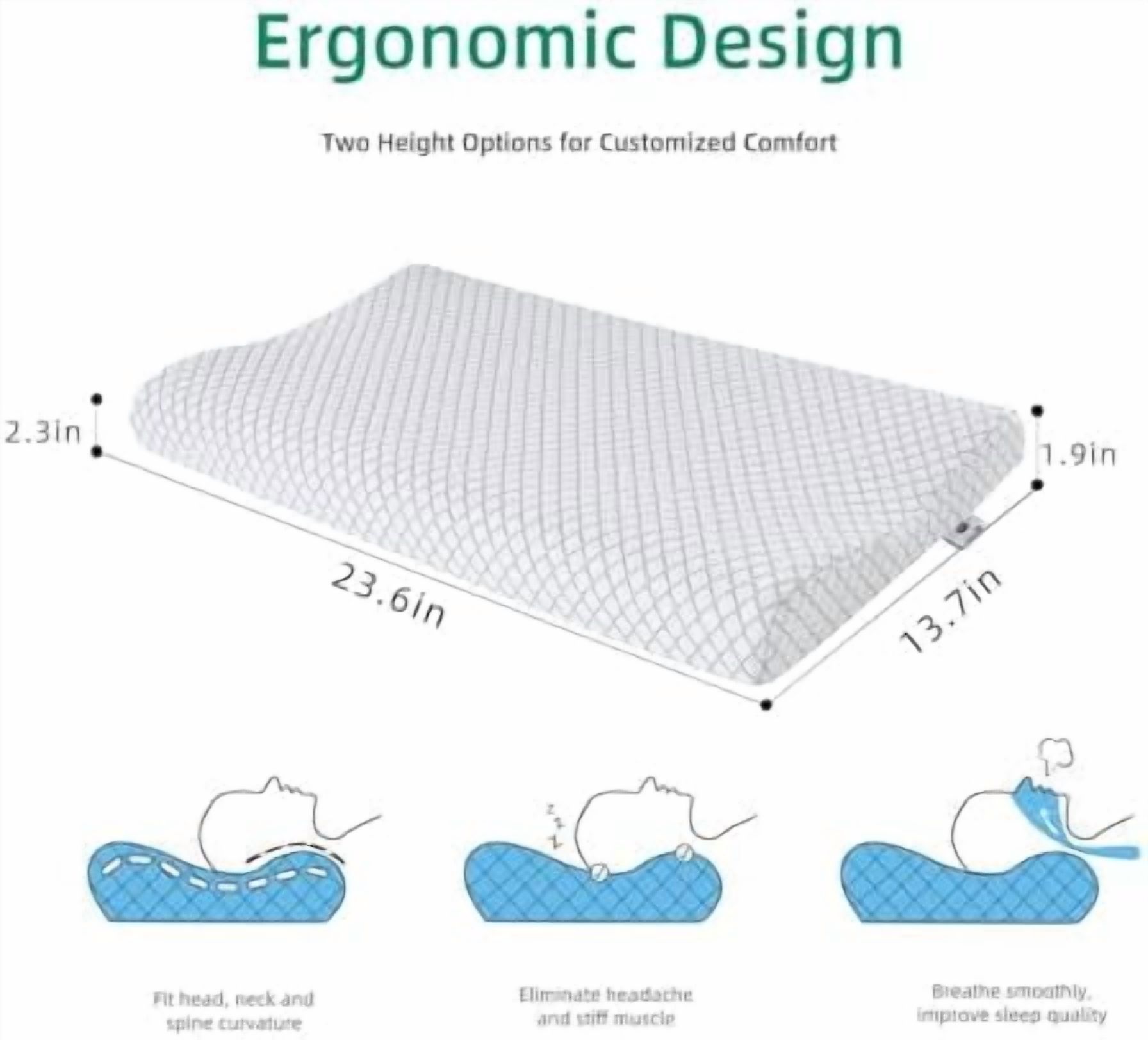 Slim Sleeper-Ultra Thin Memory Foam Pillow for Sleeping,Thin & Low Cervical Profile,Ultra Firm, for Neck Pain,Stomacher, Back and Side Sleeper, (White, 23.6x13.7x2.4/1.9 inch)