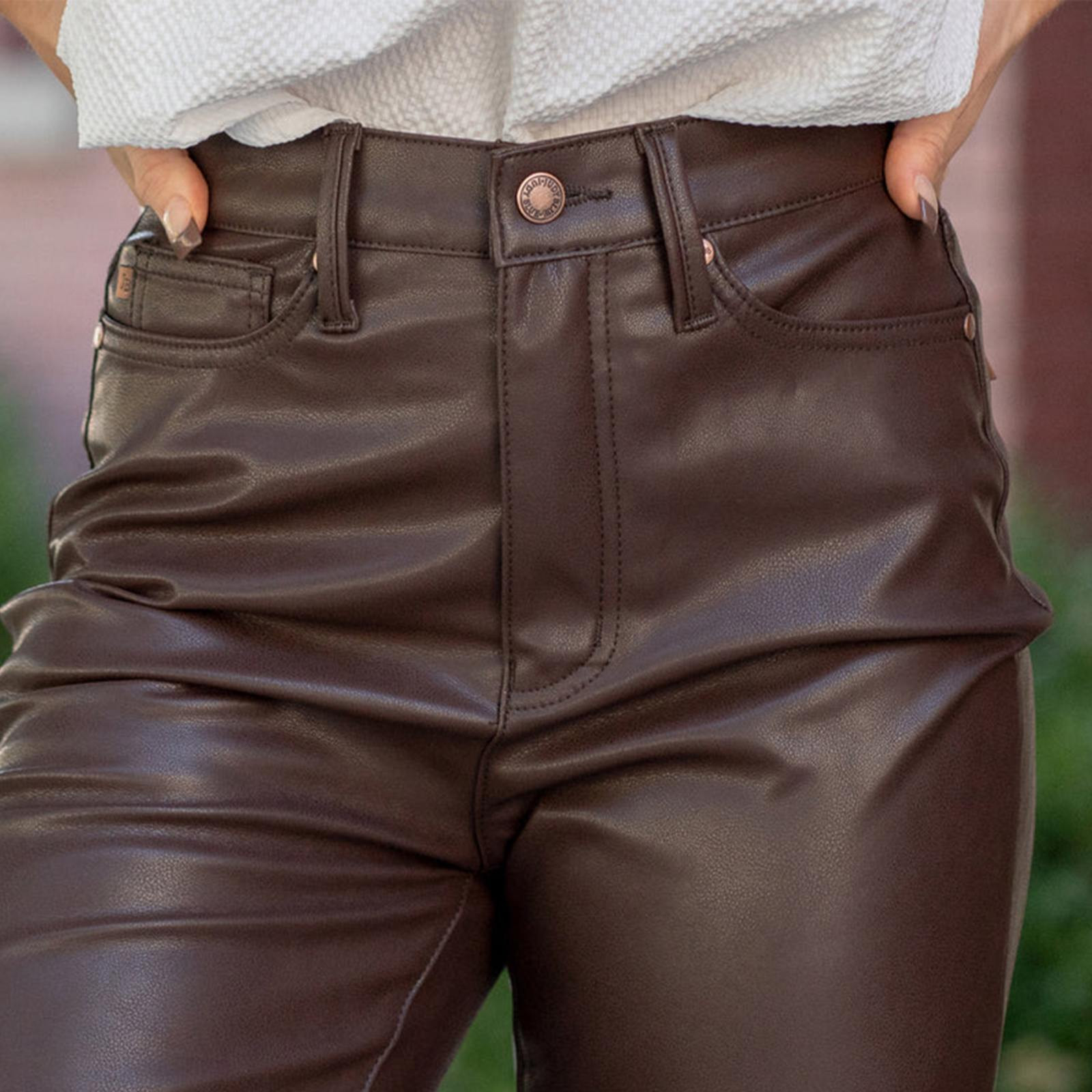 Clearance!FUNUONY Leather Pants for Women Faux Leather High Straight Pants Leg Vegan Leather Business Pant Trousers Work Pants Women Sweatpants Women Brown M