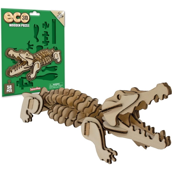 Eco 3D Wooden Puzzle Alligator from Deluxebase. Animal Themed DIY 3D Puzzle Craft Kit.  Sustainable Wood Safari Animal Toys. Perfect Model Building Kits for Educational Toys and Kids Party Favors