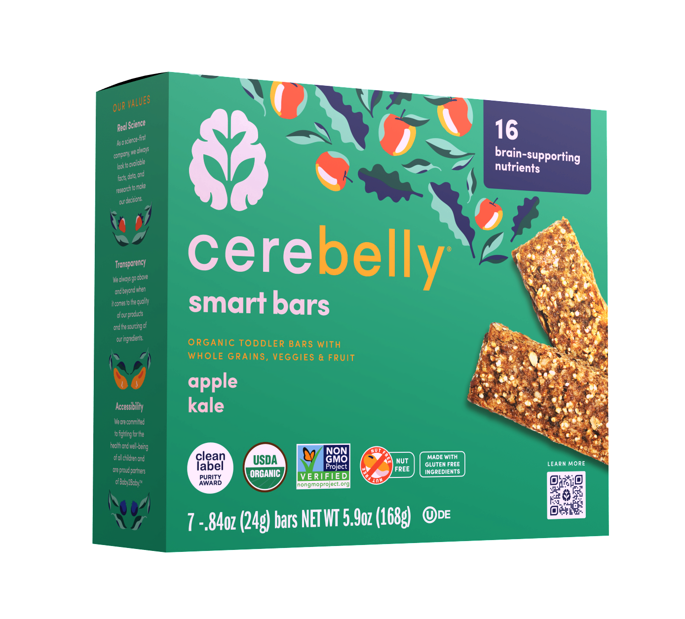 Cerebelly Organic Apple Kale Smart Bar, 7 Count - image 3 of 6