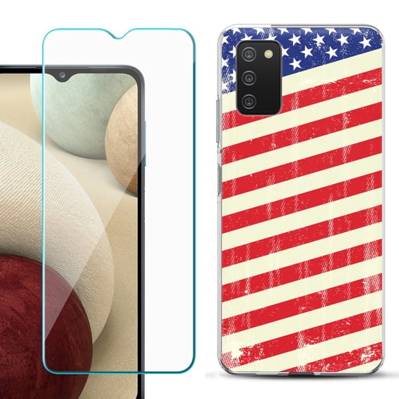 Slim-Fit TPU Fashion Phone Case for Samsung Galaxy A03s, with Tempered Glass Screen Protector, by OneToughShield ® - Flag / USA