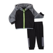Athletic Works Baby Boys’ Faux Sherpa Hoodie and Pants Set, 2-Piece, Sizes 0/3-24 Months
