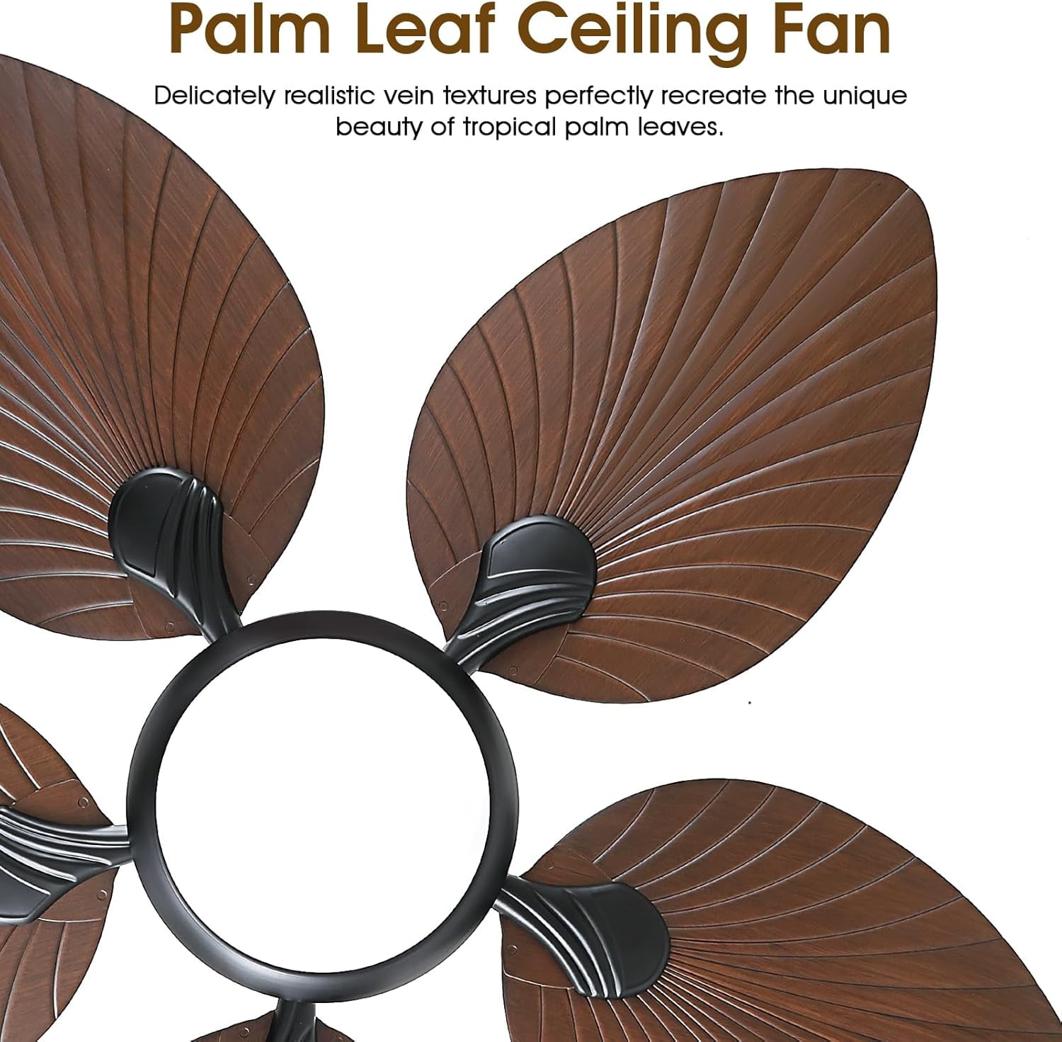 Phorus 44″ Tropical Palm Leaf Ceiling Fan with LED Light, Quiet Reversible DC Motor, Remote & App Control, Dimmable – Indoor & Covered Outdoor Patio