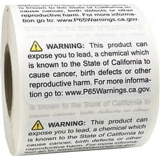 Prop 65 Warning Labels 500 Count Roll - 0.5" X 1.5" CA 2025 Edition Stickers, Semi-Gloss, Strong Adhesive