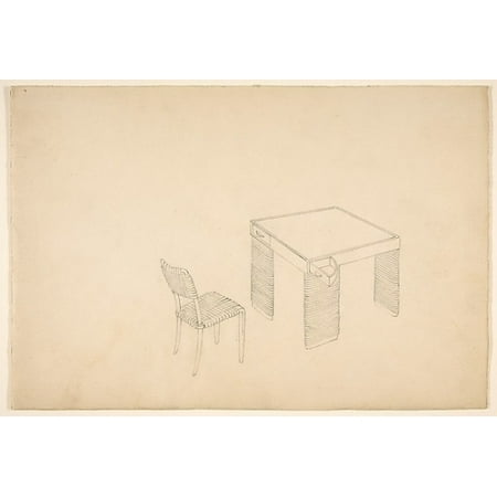Italian Runner - Card Table and Side Chair with Leather or Rubber Strapping (Perspective) Poster Print by Guglielmo Ulrich (Italian 1904 “1977) (18 x 24)
