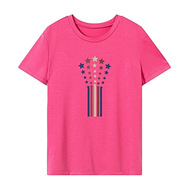 Camiseta para mujer de verano simple y ligera con cuello redondo para viajes de compras navideñas , Rosa Rosa, s