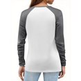 thumbnail image 4 of Hearthz Long Sleeve Workout Tops for Women V-Neck Button Henley Shirts for Women Loose Fit Fall Color Block Womens Long Sleeve Raglan T Shirts, 4 of 5