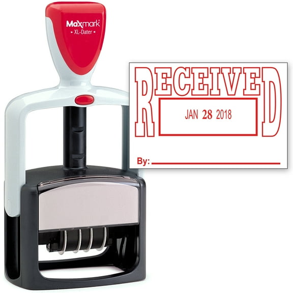 2000 PLUS Heavy Duty Style 2-Color Date Stamp with RECEIVED self inking stamp - Red Ink