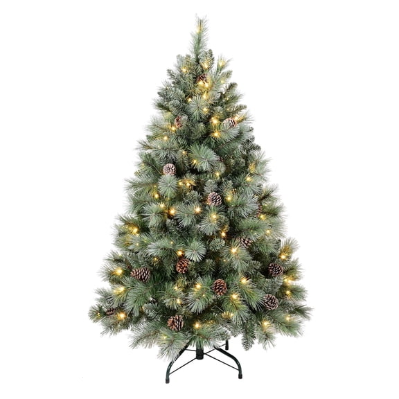 Mayhihi 4 ft Prelit Artificial Home Xmas Tree w/ 360 PVC Branch Tips& Pine Needles,150 LED Lights,32 Pine Cones