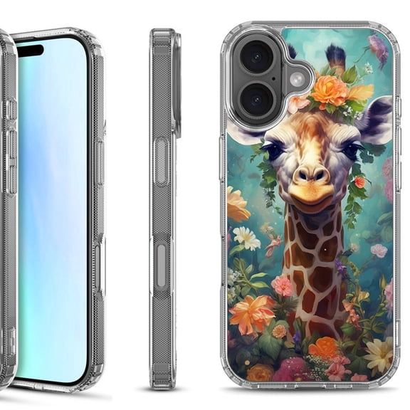 For iPhone 17 Shockproof Protective Phone Case, by OneToughShield - Giraffe Flower
