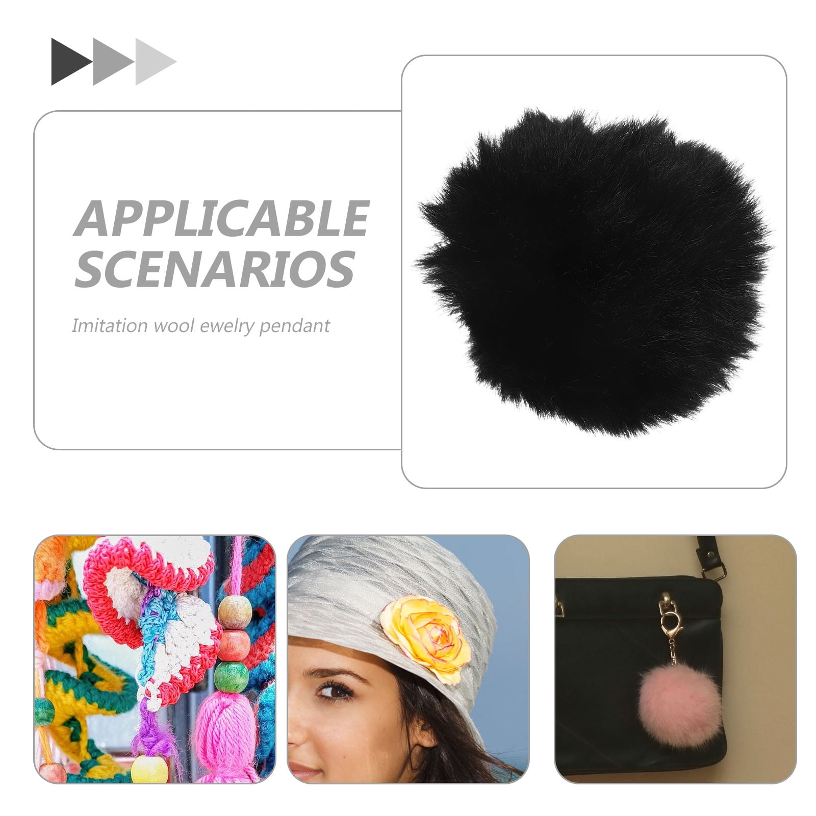 FOMIYES 40Pcs Black Faux Fur Pompoms for Craft Projects Hat Decorations and Jewelry Pendant Charms