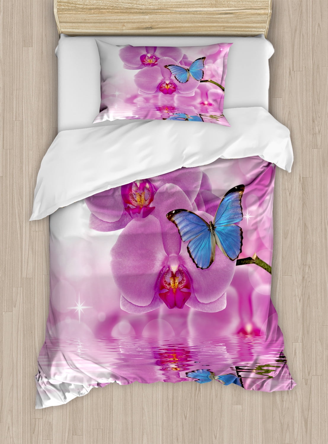 Butterflies Twin Size Duvet Cover Set, Orchid with Butterflies ...