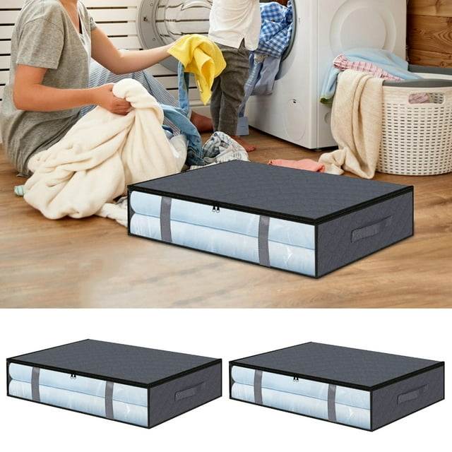 2Pcs Under Bed Storage Bags 40L Underbed Storage Containers With Reinforced Handles Zipper Non Woven Zip up Wardrobe Closet Small Cloth Blanket Bag Storage Containers for Blankets Storage Set
