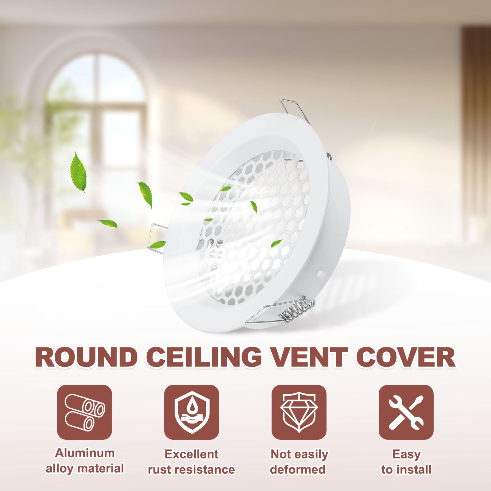 Uxcell 2 PCS Round Ceiling Vent Cover (110mm / 4" Duct Opening Size) - Aluminum Alloy Ceiling Air Grille Soffit Exhaust Vent Mesh Cover Plate for Bathroom Home Kitchen, White