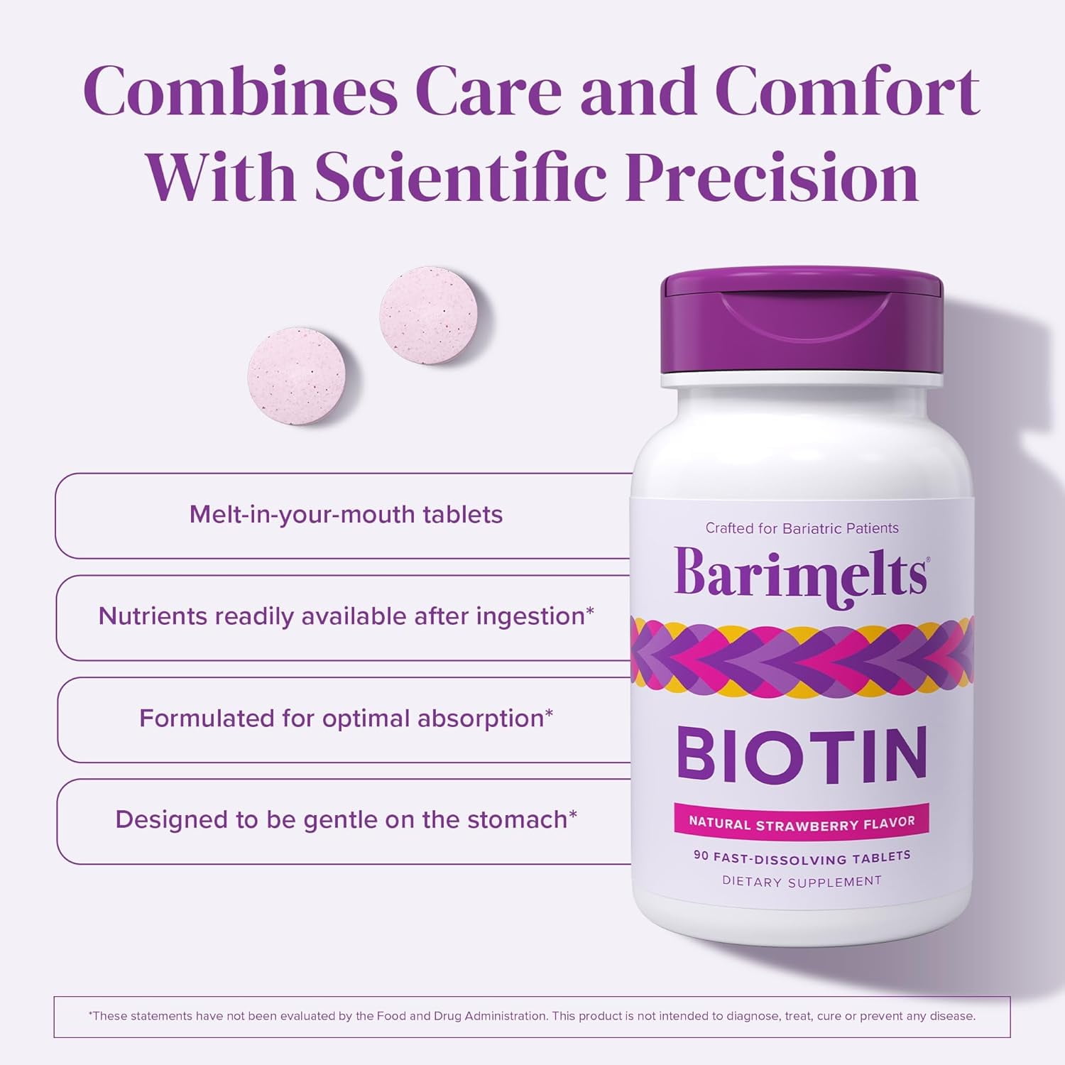 (3 pack) Barimelts Bariatric Biotin Supplement, 90 Fast-Dissolving Tablets, Strawberry Flavor