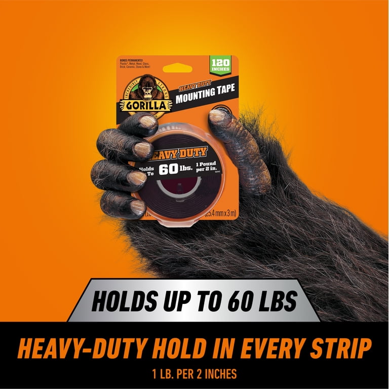Gorilla Heavy Duty Double-Sided Mounting Tape, Black, 1 in x 120 in photo 2