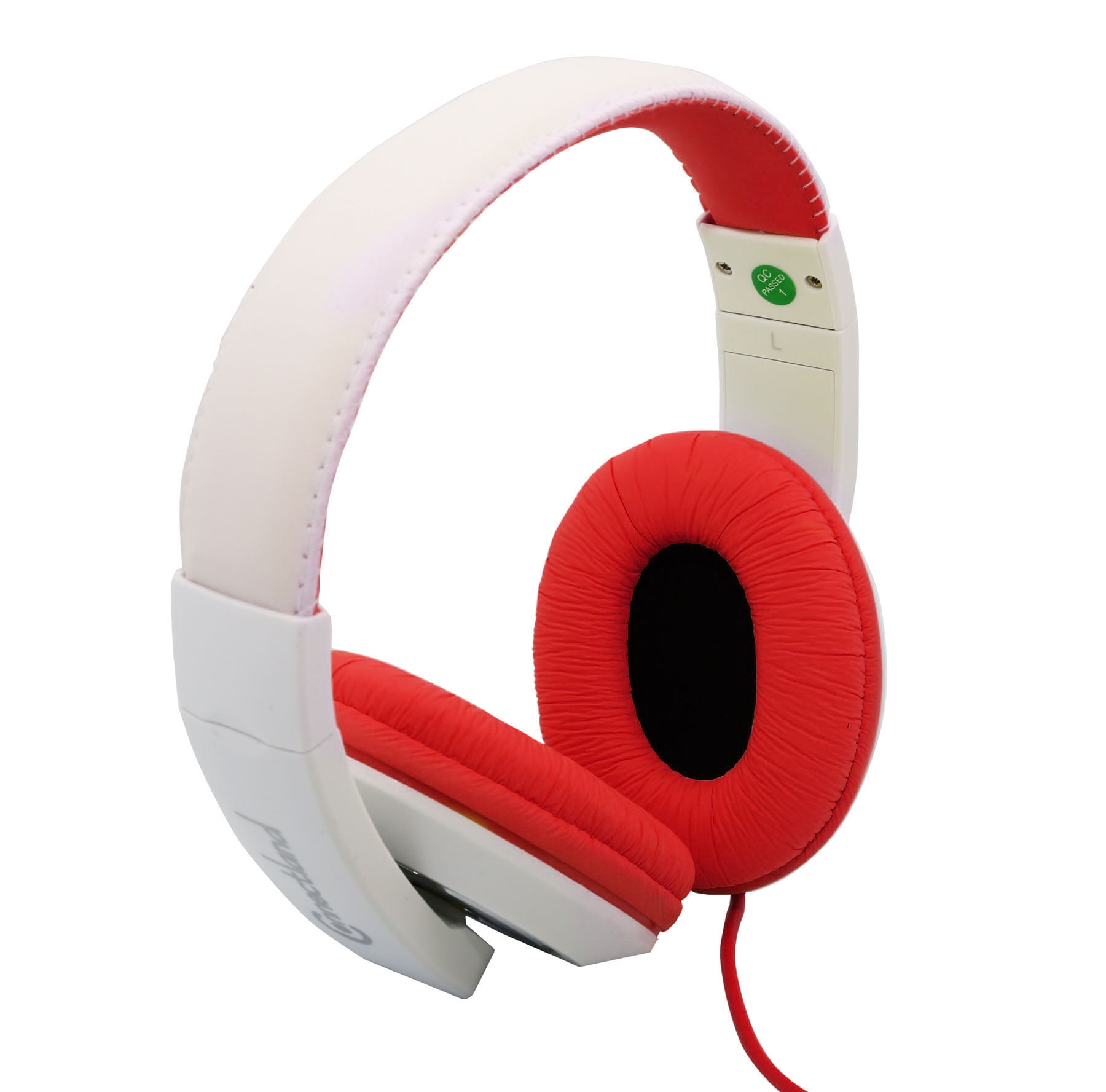 Over The Ear Stereo Kids Mobile Wired Headphone with in-Line Microphone Headphone White Red