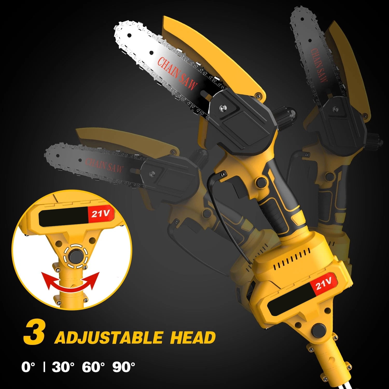 Cordless Pole Saw and Mini Chainsaw, 2-IN-1 Pole Chainsaw,Brushless Electric Pole Saw Battery Powered 4in/6in Chainsaw, 59 Inch Max Reach Tree Trimmer Pole Saw, Yellow