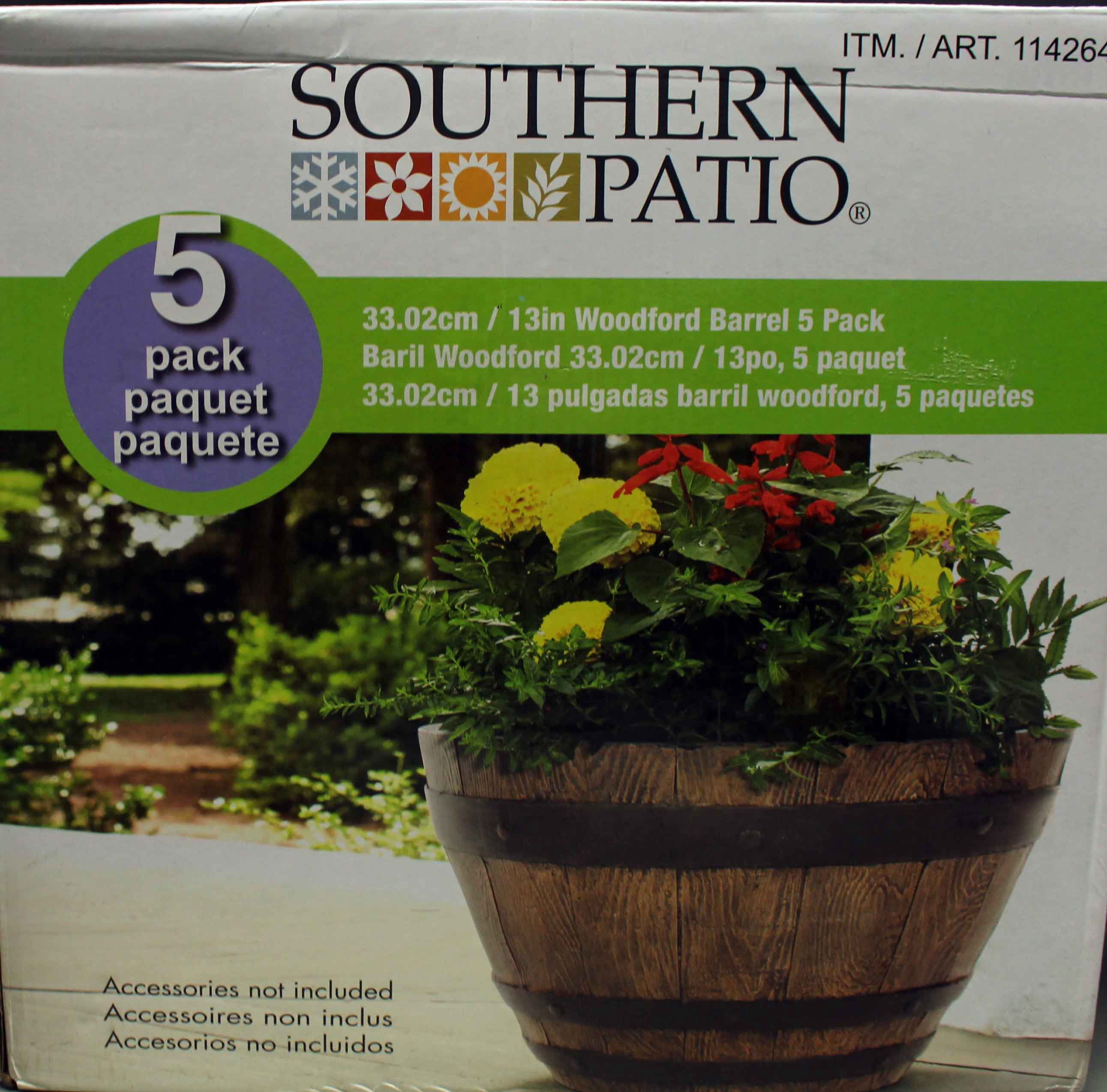 Southern Patio 13" Woodford Barrel Planters 5 Pack