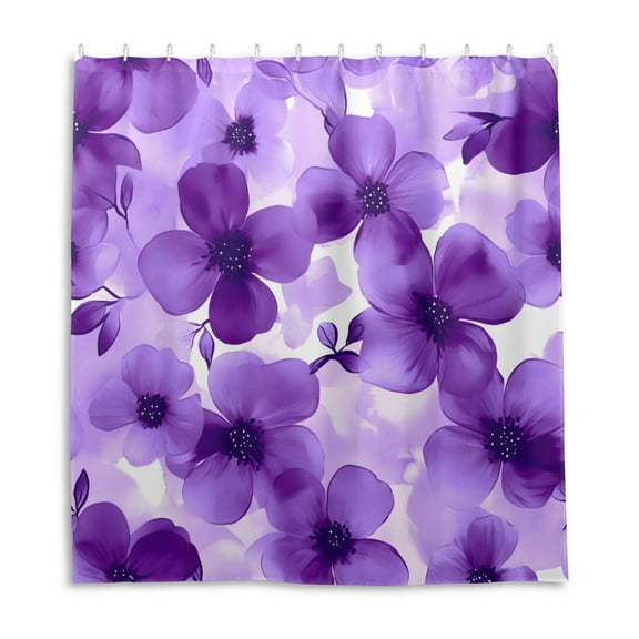 Purple Flower Watercolor Shower Curtain Liner 66x72 Inch Waterproof Shower Curtains Decorative Bathroom with 12 Pack Hooks