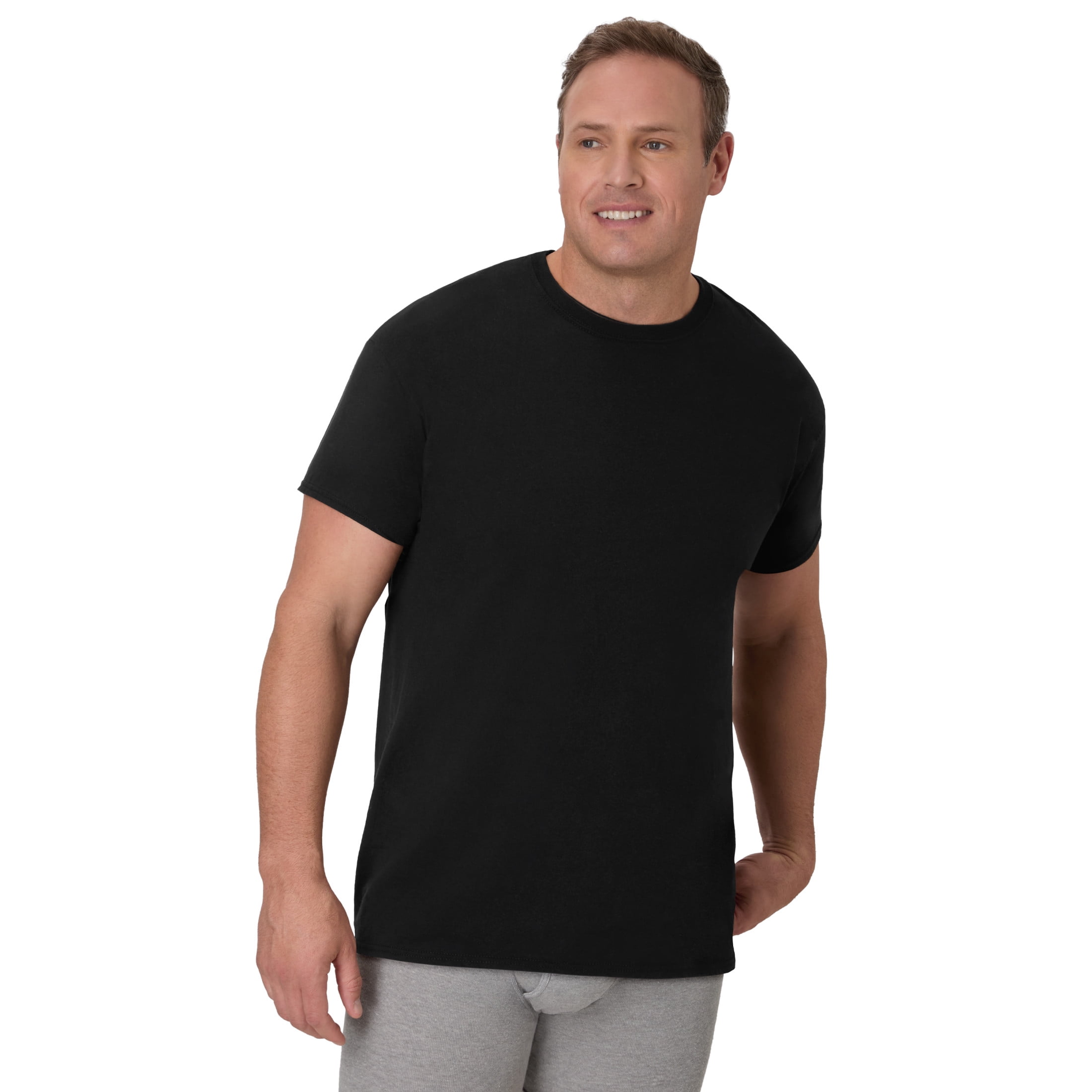 Hanes Tall Man T-Shirt, 3-Pack, Long Length Cotton Undershirt, Black/Grey (Big & Tall Sizes)