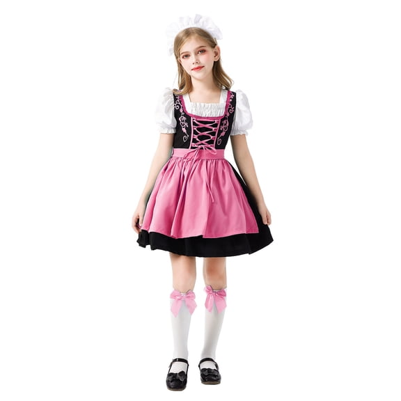FUZHIQ Girls Halloween Party Fancy Outfit Bavarian Oktoberfest Traditional Dress Kids German Dirndl Dress Festival Fashion Casual Dresses