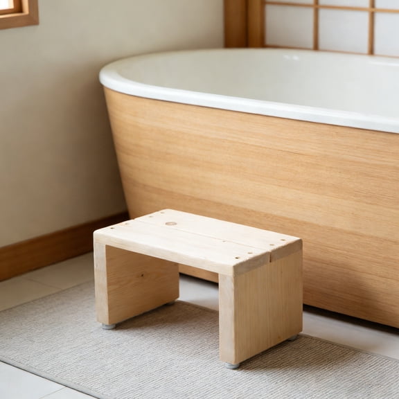 LOLIPPYY Wooden Bathroom Foot Stool in Light Brown with Non- and Easy to Clean Design
